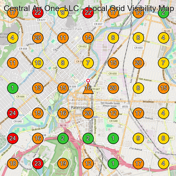 Central Air One, LLC Hvac Contractor GeoGrid ranking map for None